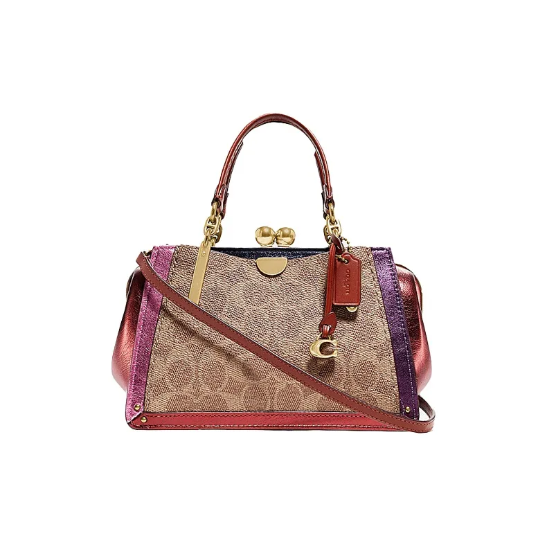 COACH Dreamer Monogram Canvas With Leather Shoulder Bag Crossbody Bag Handbags Small Size Women's Red & Brown Monogram-0