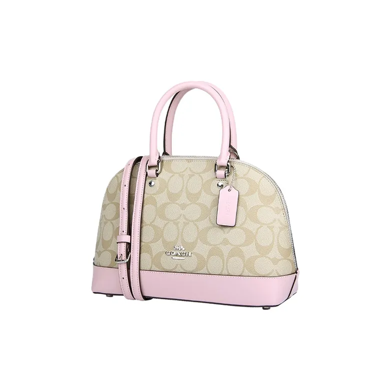 COACH Sierra PVC Dome Bag, One Shoulder Handbag Small Size Women's Pink & Khaki Monogram-1