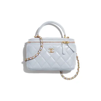 CHANEL Gold Tone Lock Box Bag, Crossbody Bag, Handbag Women's Light Blue