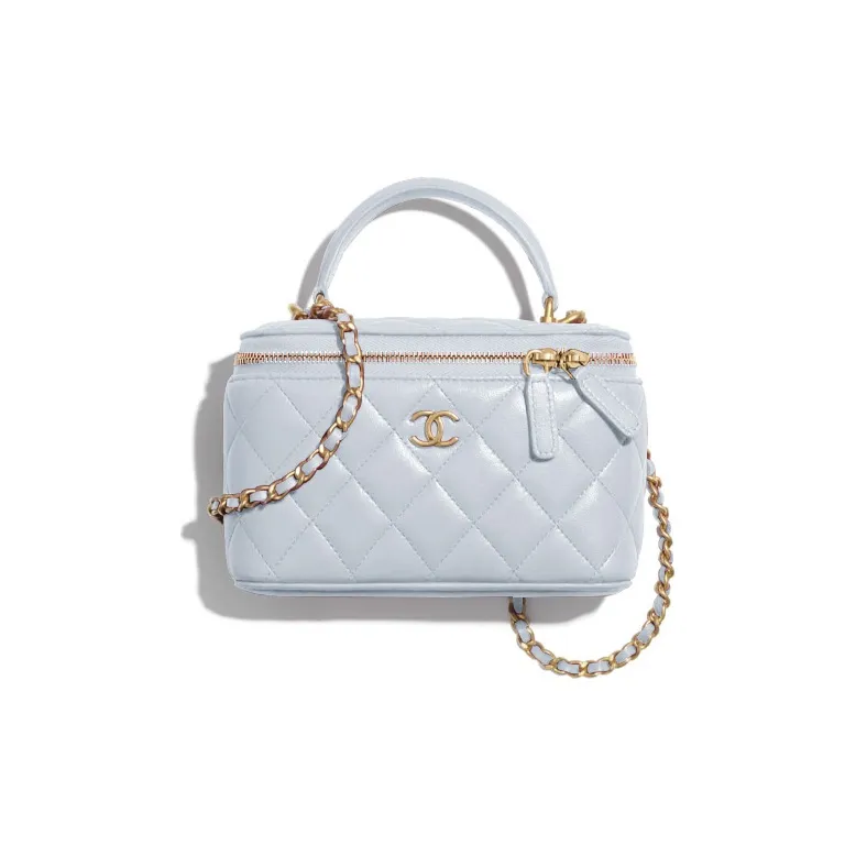CHANEL Gold Tone Lock Box Bag, Crossbody Bag, Handbag Women's Light Blue-0