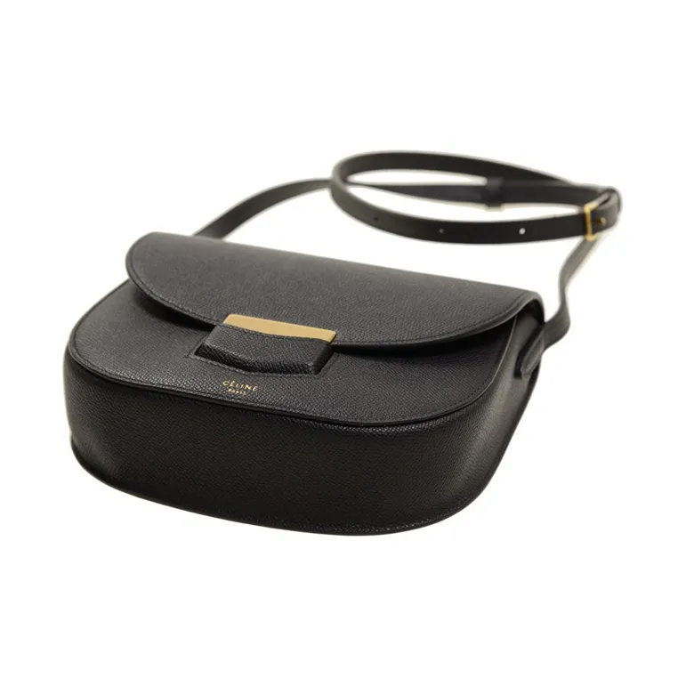 CELINE Calfskin Saddle Bag Shoulder Bag Crossbody Bag Small Size Women's Black-3