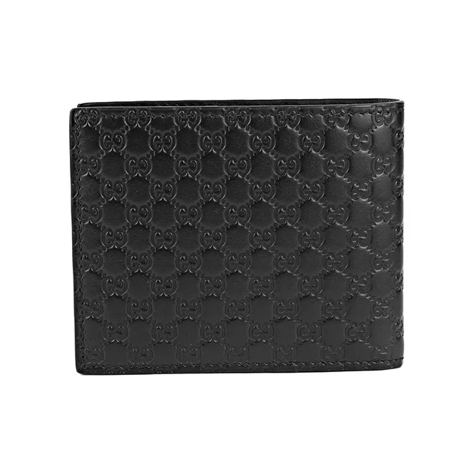 GUCCI Wrinkle Free Cow Leather Wallets Card Holders Men's Black-1