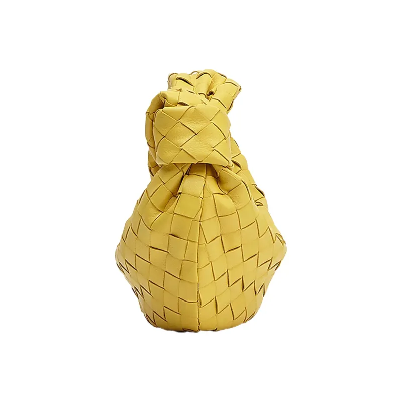 Bottega Veneta Leather Hobo Bag Clutch Handbag Women's Cress Yellow-2