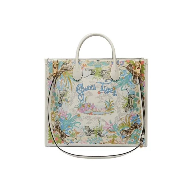 GUCCI Leather Tote Bag, Shopping Bag, Shoulder Bag, Crossbody Bag, Handbag Medium Size Unisex White-2