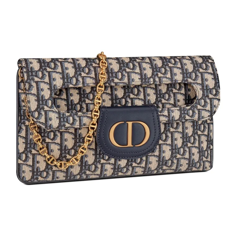 DIOR D-Double Oblique Embroidery Handheld Shoulder Bag Crossbody Bag Medium Size Women's Denim Blue-2