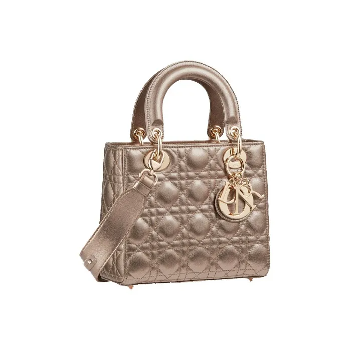 DIOR Lady Dior Cow Leather Lady Dior Bag One Shoulder Handbag Trumpets Women's Gold-1