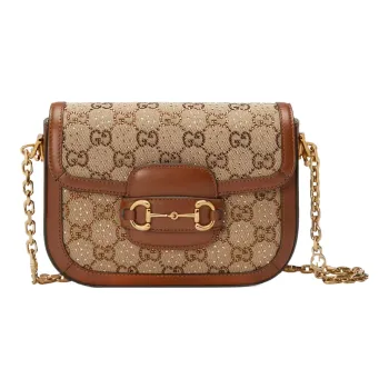GUCCI Horsebit 1955 Canvas Bag Handbag Shoulder Bag Women's Ebony & Brown