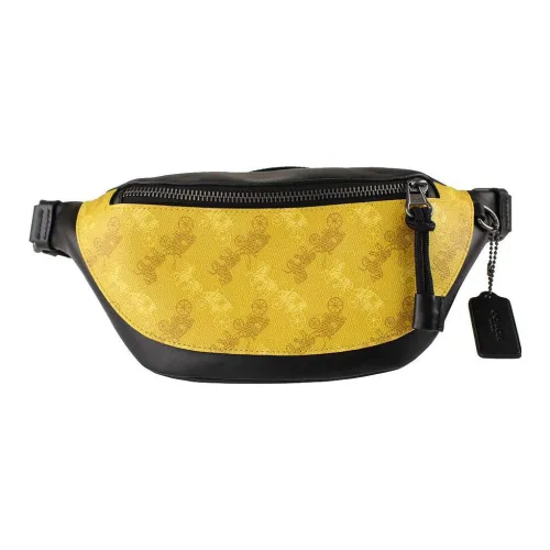 COACH Belt Coated Canvas With Genuine Calfskin Clutches Fanny Pack Large Size Men's Black/Yellow
