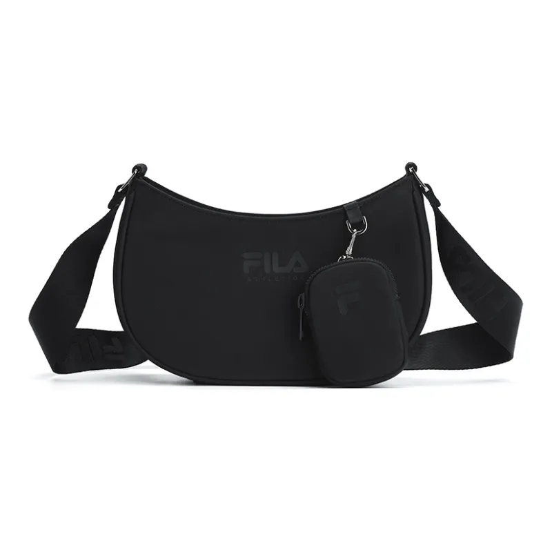 FILA Athletics Fabric Combo Bag, Hobo Bag, Shoulder Bag, Crossbody Bag Regular Women's Pure Black-0