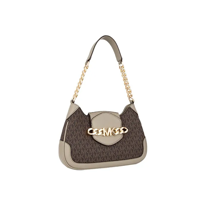 MICHAEL KORS Hally Cow Leather Shoulder Bag Women's Gray Green & Brown-1