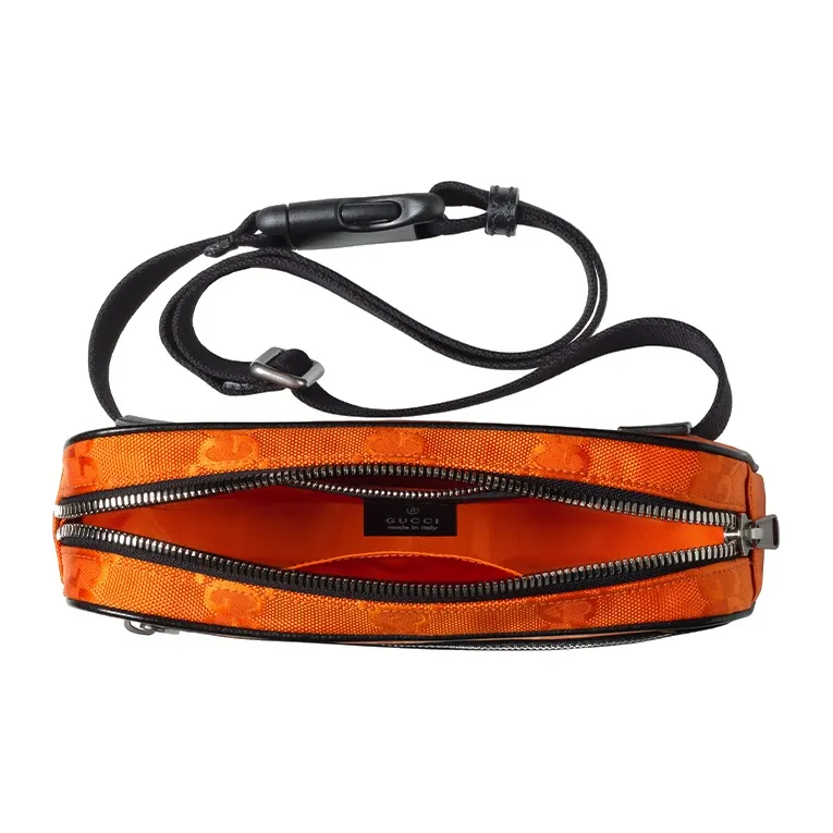 GUCCI Nylon Fabric With Leather Sling Bag Fanny Pack Unisex Orange-5