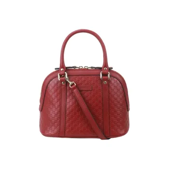 GUCCI Cow Leather Dome Bag Shoulder Bag Crossbody Bag Handbag Small Size Women's Red