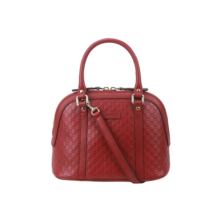 GUCCI Cow Leather Dome Bag Shoulder Bag Crossbody Bag Handbag Small Size Women's Red-0