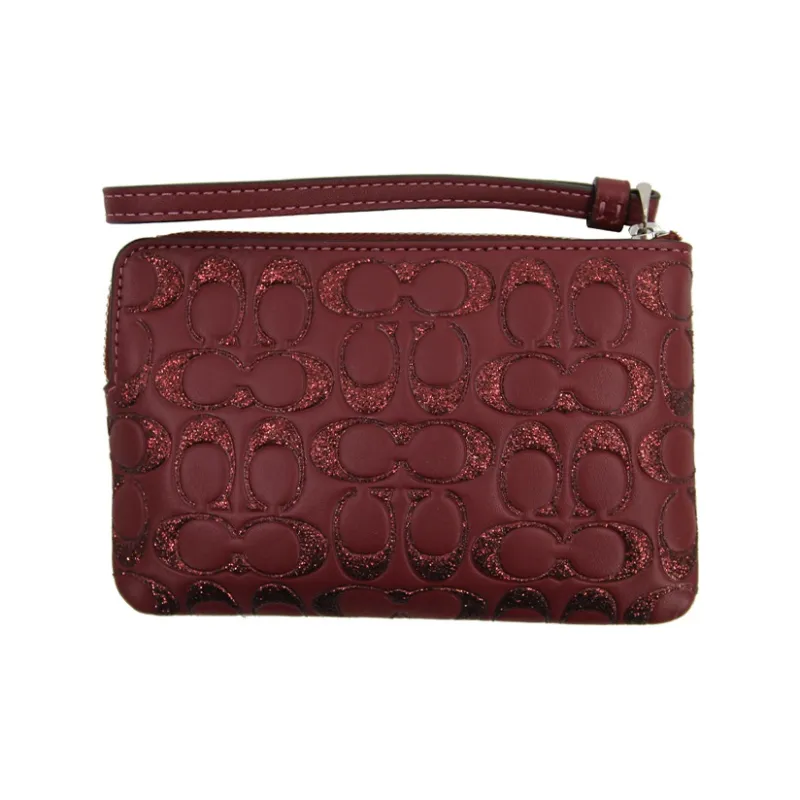 COACH Leather Wrist Bag Coin Purse Mahjong Clutch Regular Men's Burgundy-3