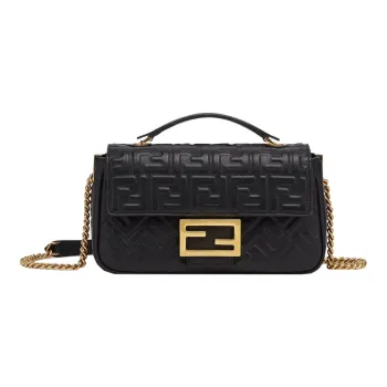 FENDI Baguette Nappa Leather Baguette Bag, Handbag, Shoulder Bag, Crossbody Bag Medium Size Women's Black