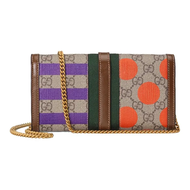 GUCCI Jackie 1961 Canvas With Leather WOC Chain Bag Shoulder Bag Crossbody Bag Small Size Women's Pink Brown Multicolor-1
