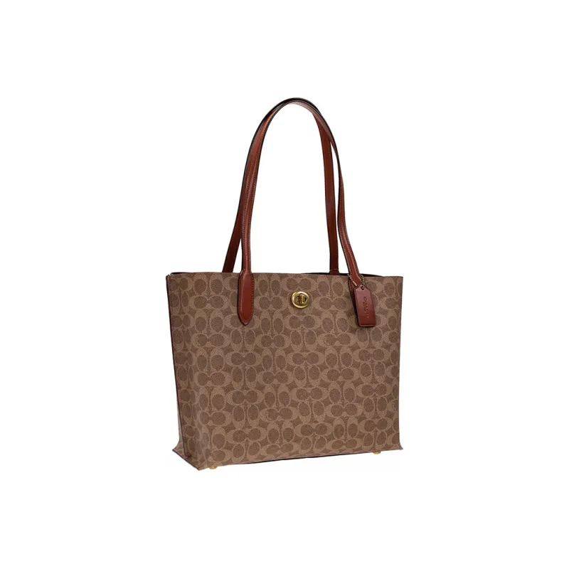 COACH Willow Canvas With Calfskin Tote Bag, Shopping Bag, Handbag, Shoulder Bag Women's Brown-1