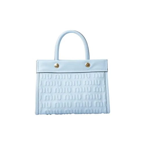 MIU MIU Leather Tote Bag Shopping Bag Handbag Women's Blue