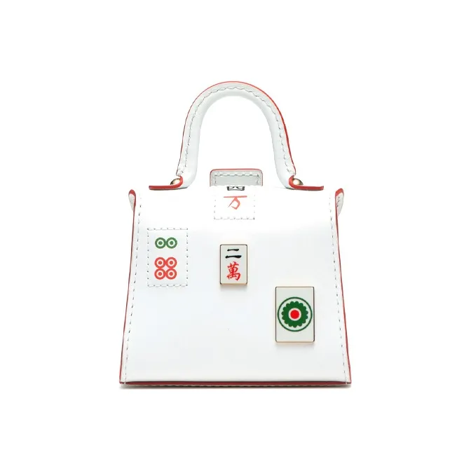 Delvau Brillant Cow Leather Handbag Mini Unisex White-3