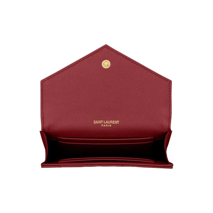 SAINT LAURENT CASSANDRE Cow Leather Envelope Bag Handheld Wallet Small Size Women's Deep Red-3