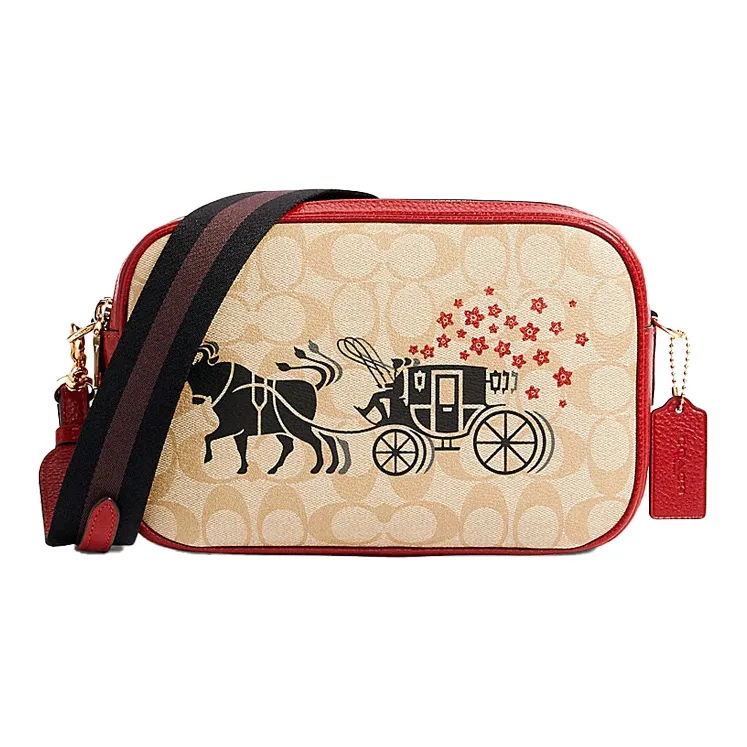 COACH Jes Leather Canvas Crossbody Handbag Shoulder Bag Women's Light Khaki-0