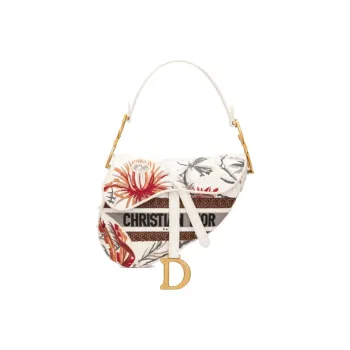 DIOR Saddle Embroidery Saddle Bags Shoulder Bags Handbags Women's White