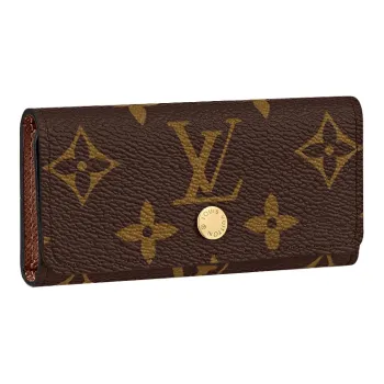 LOUIS VUITTON 4 Key Holder Coated Canvas With Calfskin Key Pouch Regular Women's Brown