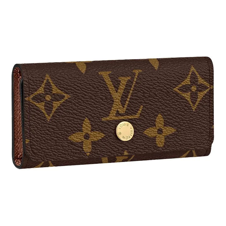 LOUIS VUITTON 4 Key Holder Coated Canvas With Calfskin Key Pouch Regular Women's Brown-0