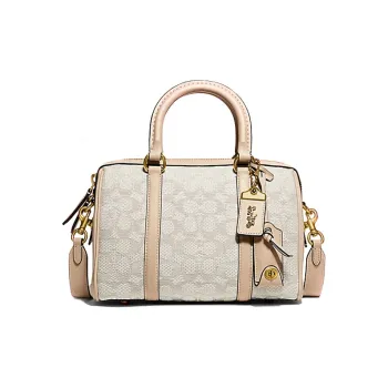 COACH Jacquard Fabric With Cow Leather Handbag Boston, Shoulder Bag, Crossbody Bag Medium Size Women's Pink
