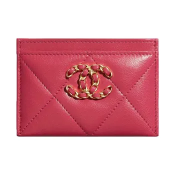 CHANEL 19Bag Lambskin Card Holder Card Holder Women's Dark Pink