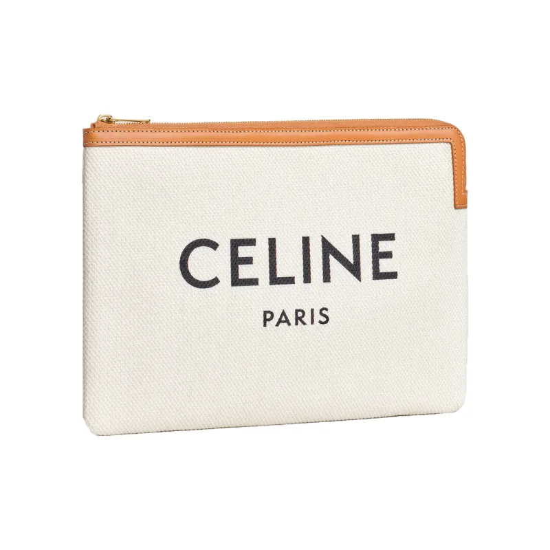 CELINE Calfskin With Cotton Clutch Small Size Women's White-2
