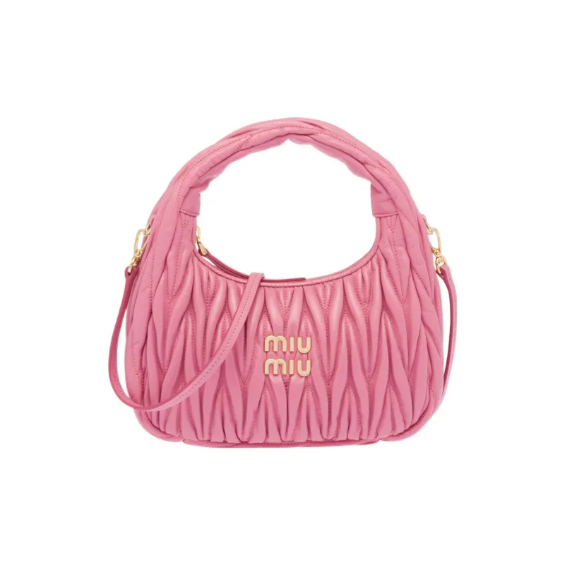 MIU MIU Wander Series Soft Sheep Leather Hobo Shoulder Bag Regular Women's Begonia Pink-0