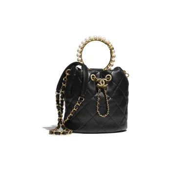 CHANEL Drawstring Sheepskin Portable Crossbody Bag Shoulder Bag Women's Black