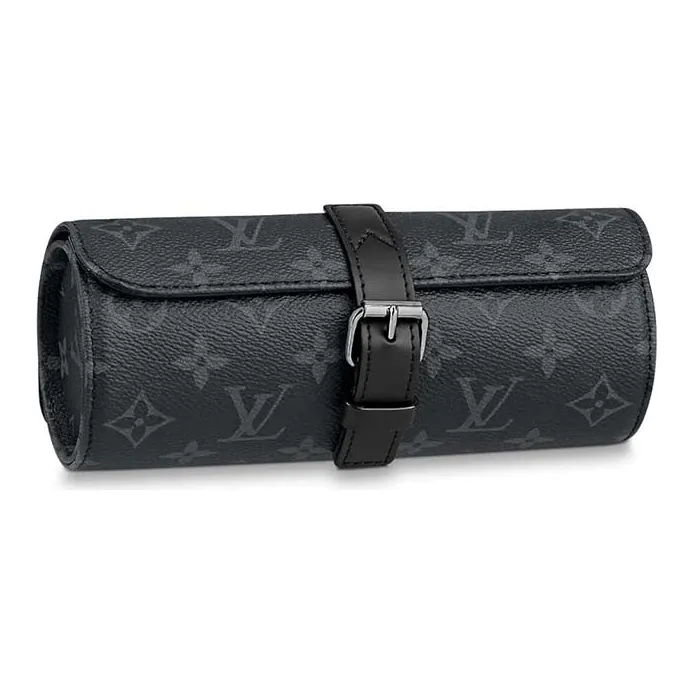 LOUIS VUITTON 3 Watch Case Monogram Eclipse Black-0