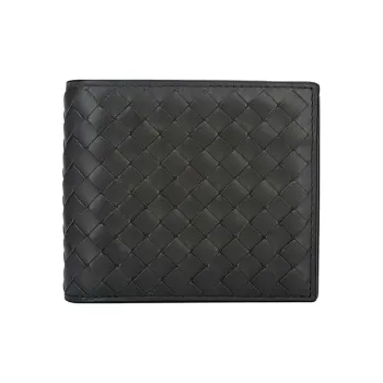 Bottega Veneta Calfskin Card Holder Wallet Men's Gray Green