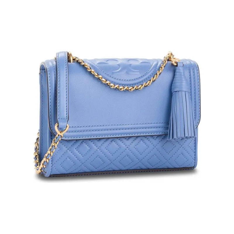 TORY BURCH Fleming Leather Chain Bag Handbag Shoulder Bag Crossbody Bag Small Size Women's Blue-0