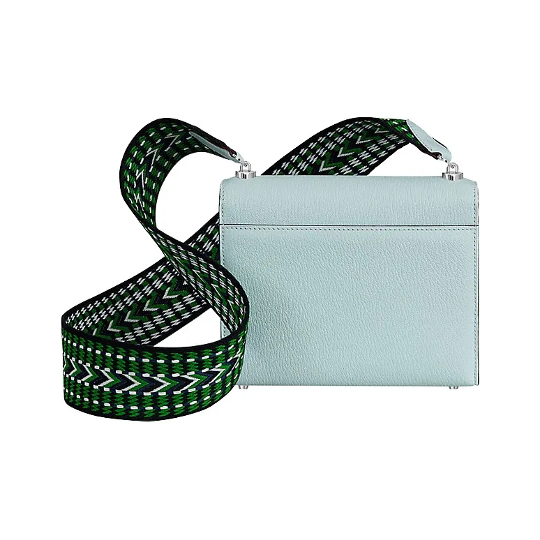 HERMES Verrou Mysore Goat Skin With Canvas Handgun Bag Shoulder Bag Crossbody Bag Mini Women's Misty Blue/Bamboo Green-3