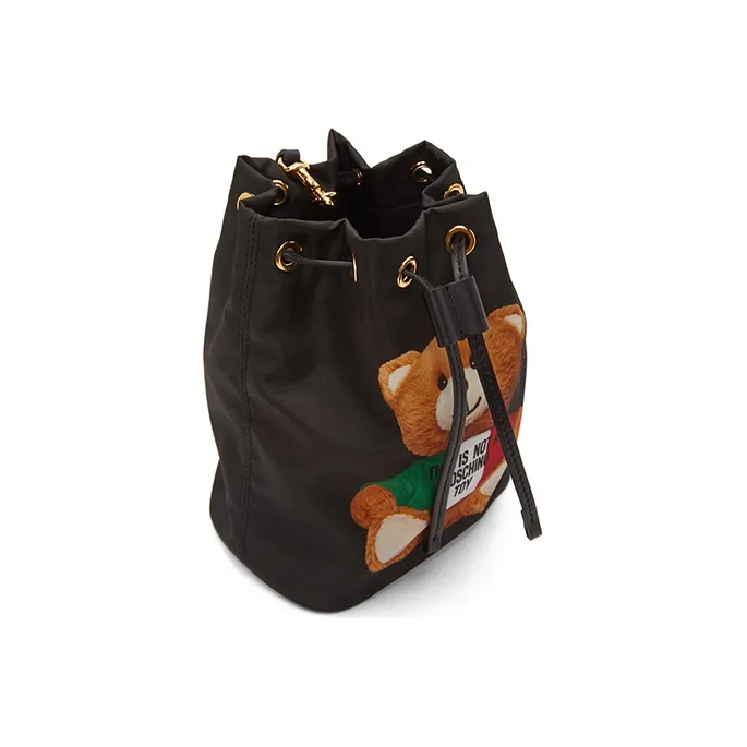 MOSCHINO PU Bucket Bag Handbag Shoulder Bag Crossbody Bag Women's Black-3