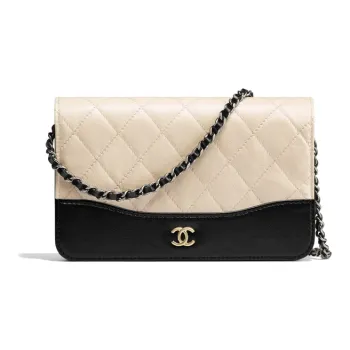CHANEL Calfskin Wallet, Shoulder Bag Women's Black & Beige