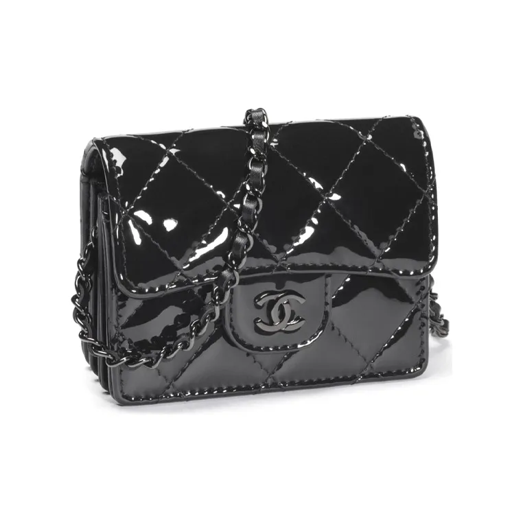 CHANEL Classic Flap CF Calf Patent Leather Shoulder Bag, Crossbody Bag, Coin Purse, Card Holder Women's Black-1