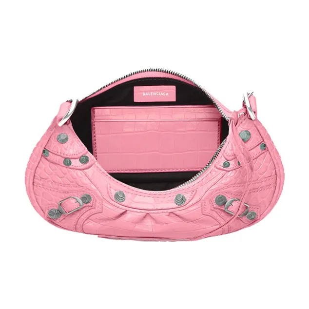 Balenciaga Le Cagole Mini Bag With Chain Crocodile Embossed Pink-5