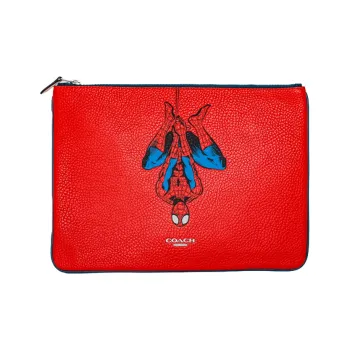 COACH Marvel Marvel Spider-Man Collaboration Pouch Leather Clutch Large Size Women's Red