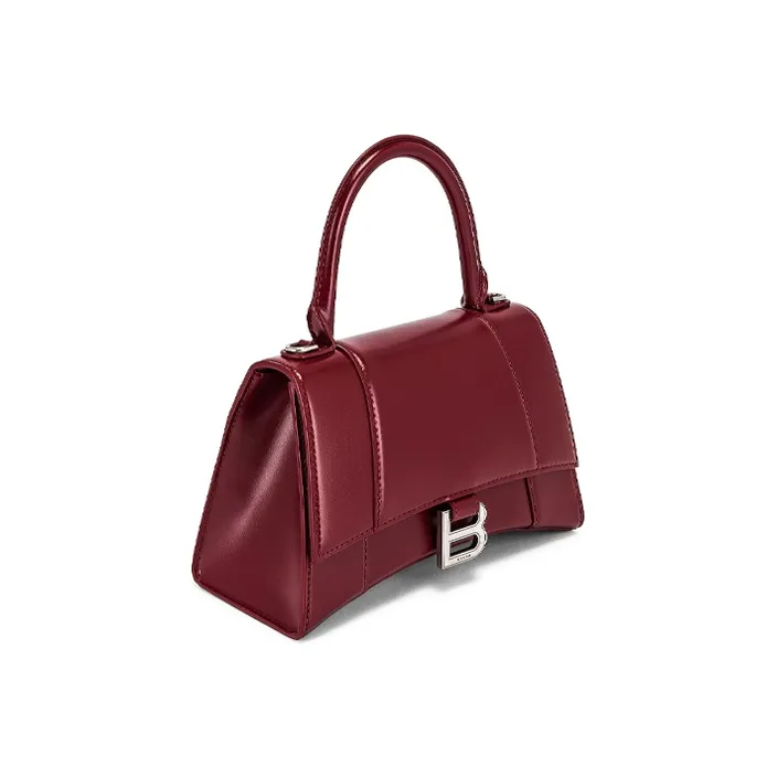 Balenciaga Hourglass Cow Leather One Shoulder Handbag Crossbody Bag Small Size Deep Red Burgundy-2