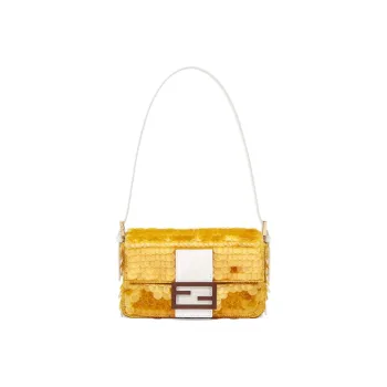 FENDI Embroidered Satin Baguette Bag Shoulder Bag Mini Women's Yellow