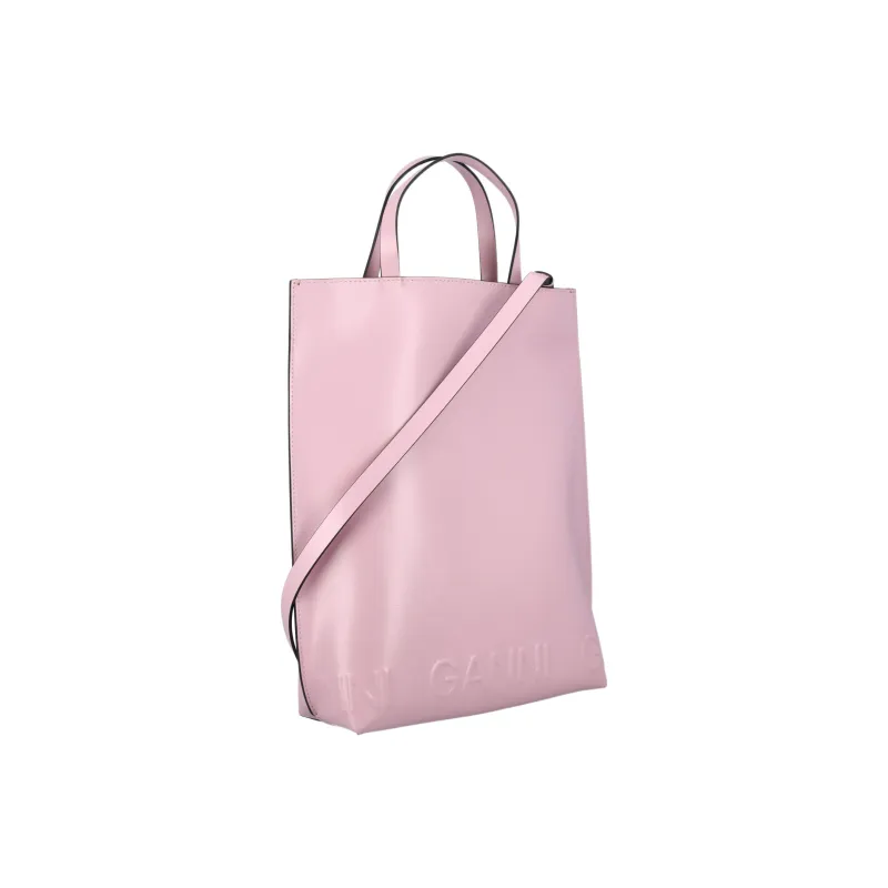 GANNI Recycled Leather Tote Crossbody One Shoulder Handbag Women's Pink-2