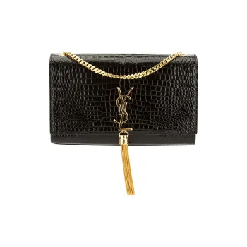 SAINT LAURENT KATE Shiny Cow Leather Fringe Bag, Shoulder Bag, Crossbody Bag Women's Black