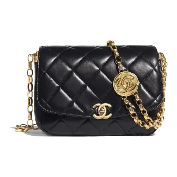 CHANEL Sheepskin Gold Coin Purse Crossbody Bag Shoulder Bag Women's Black