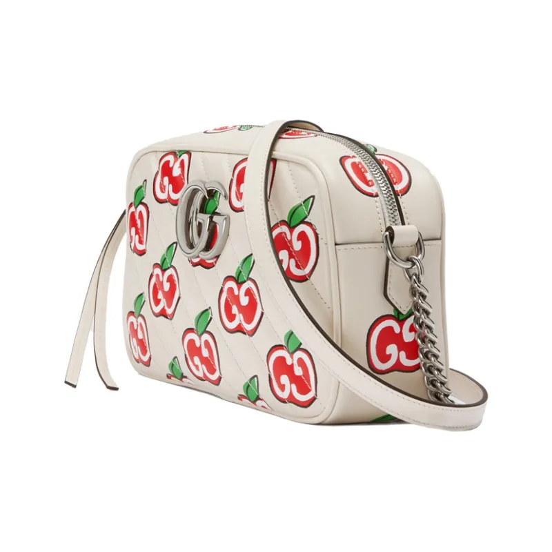 GUCCI Marmont Quilted Leather Camera Bag, Crossbody Bag, Shoulder Bag Trumpets Women's White-4