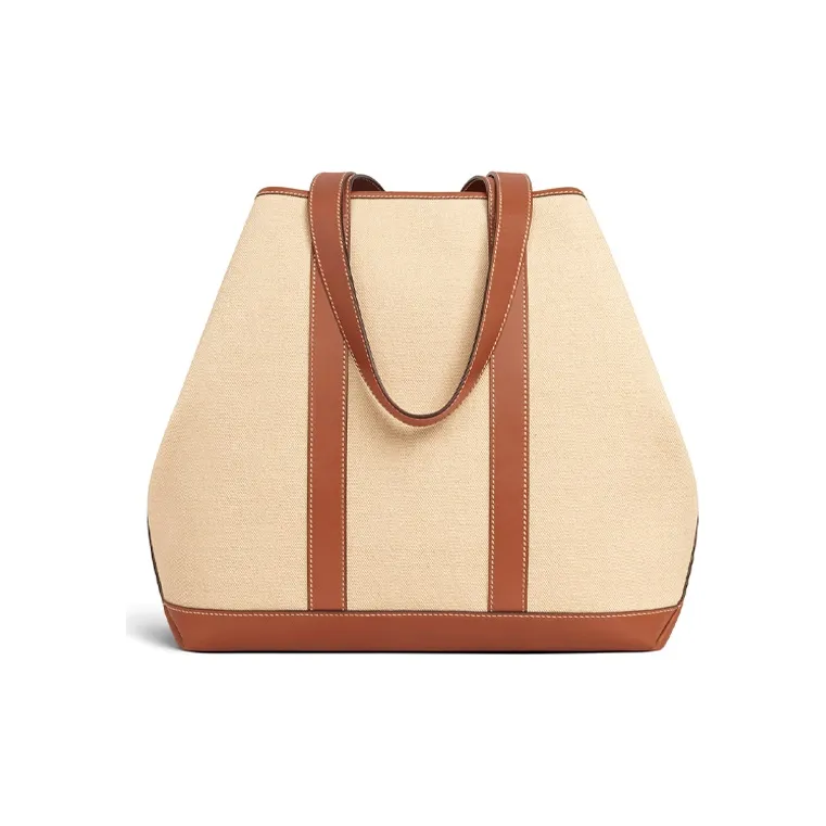 CELINE Cabas Fabric With Leather Tote Bag Shopping Bag Handbag Shoulder Bags Women's Natural Color/Tan-3