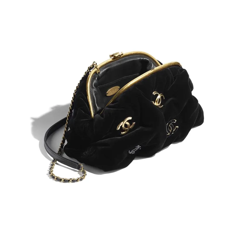 CHANEL Velvet Chain Bag, Cloud Bag, Dumpling Bag, Clutch Women's Black-2